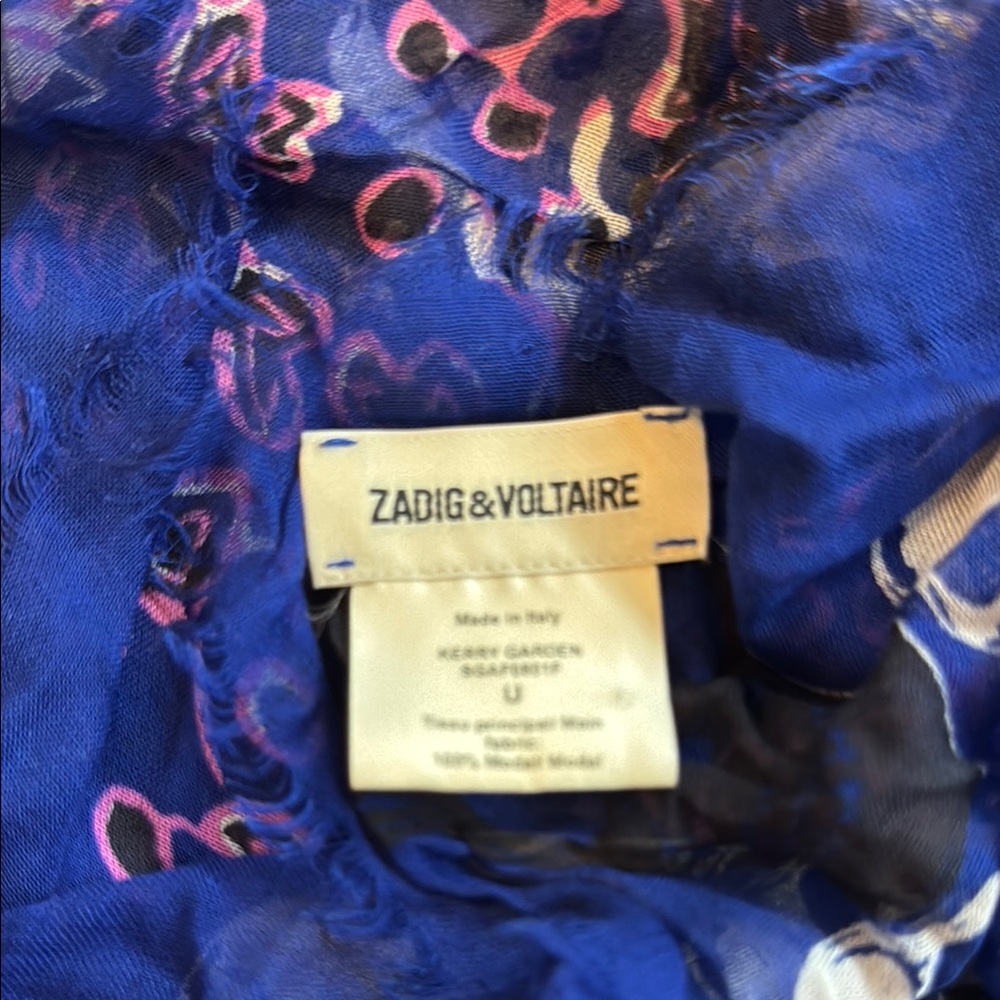 Zadig & Voltaire Vibrant Blue Scarf with Pink Highlights